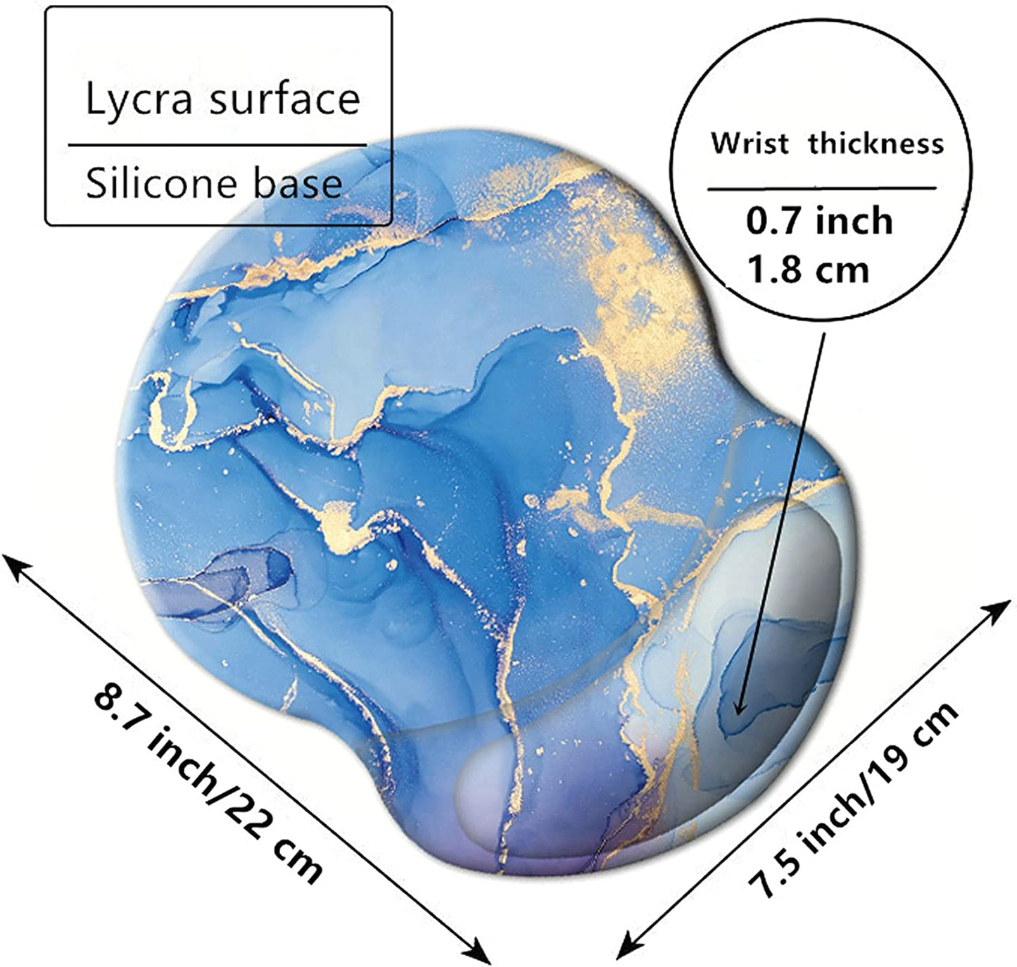 Ergonomic Wrist Rest Support, Gaming Mouse Pad 8.7 X 7.5 Inches for Computer, Laptop, Home, Office (Marble Golden Blue)