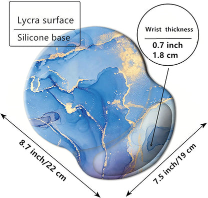 Ergonomic Wrist Rest Support, Gaming Mouse Pad 8.7 X 7.5 Inches for Computer, Laptop, Home, Office (Marble Golden Blue)