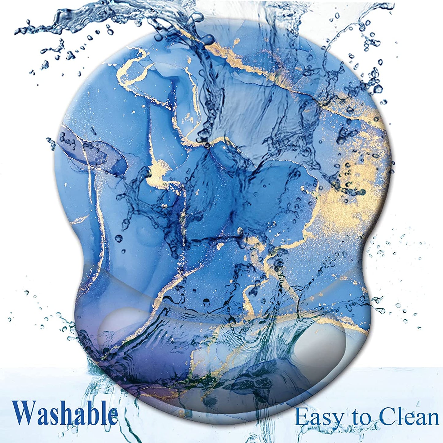 Ergonomic Wrist Rest Support, Gaming Mouse Pad 8.7 X 7.5 Inches for Computer, Laptop, Home, Office (Marble Golden Blue)