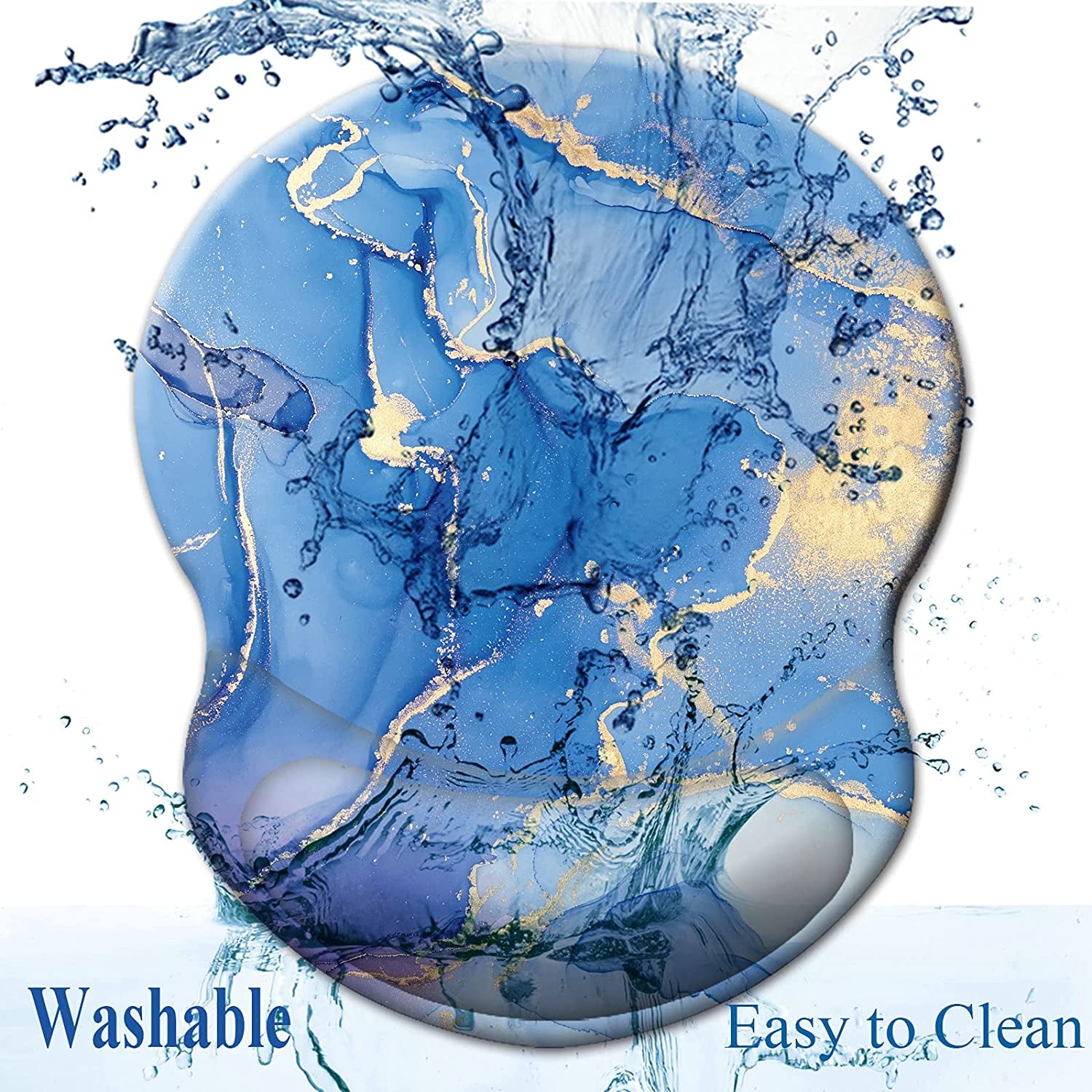 Ergonomic Wrist Rest Support, Gaming Mouse Pad 8.7 X 7.5 Inches for Computer, Laptop, Home, Office (Marble Golden Blue)