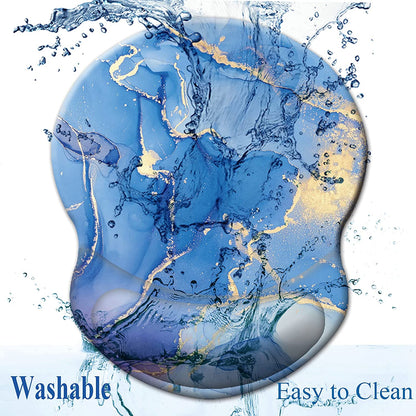 Ergonomic Wrist Rest Support, Gaming Mouse Pad 8.7 X 7.5 Inches for Computer, Laptop, Home, Office (Marble Golden Blue)