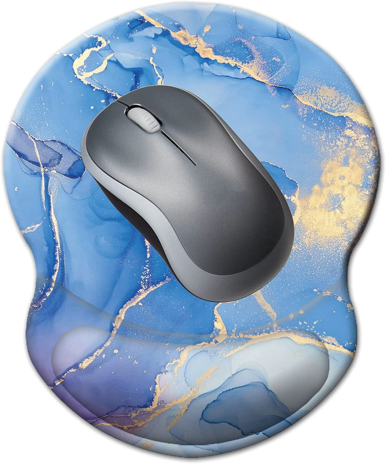 Ergonomic Wrist Rest Support, Gaming Mouse Pad 8.7 X 7.5 Inches for Computer, Laptop, Home, Office (Marble Golden Blue)